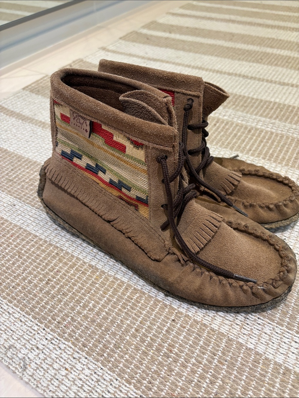 Suede Fringe Ankle Moccasin Booties - Brown